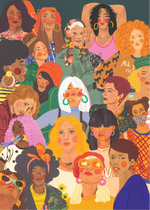 A powerful painting titled 'Sisterhood,' featuring a diverse group of women standing together in solidarity and strength. This beautiful artwork celebrates the power of unity, diversity, and inclusivity, invoking a sense of kinship and togetherness that inspires and empowers women of all backgrounds.