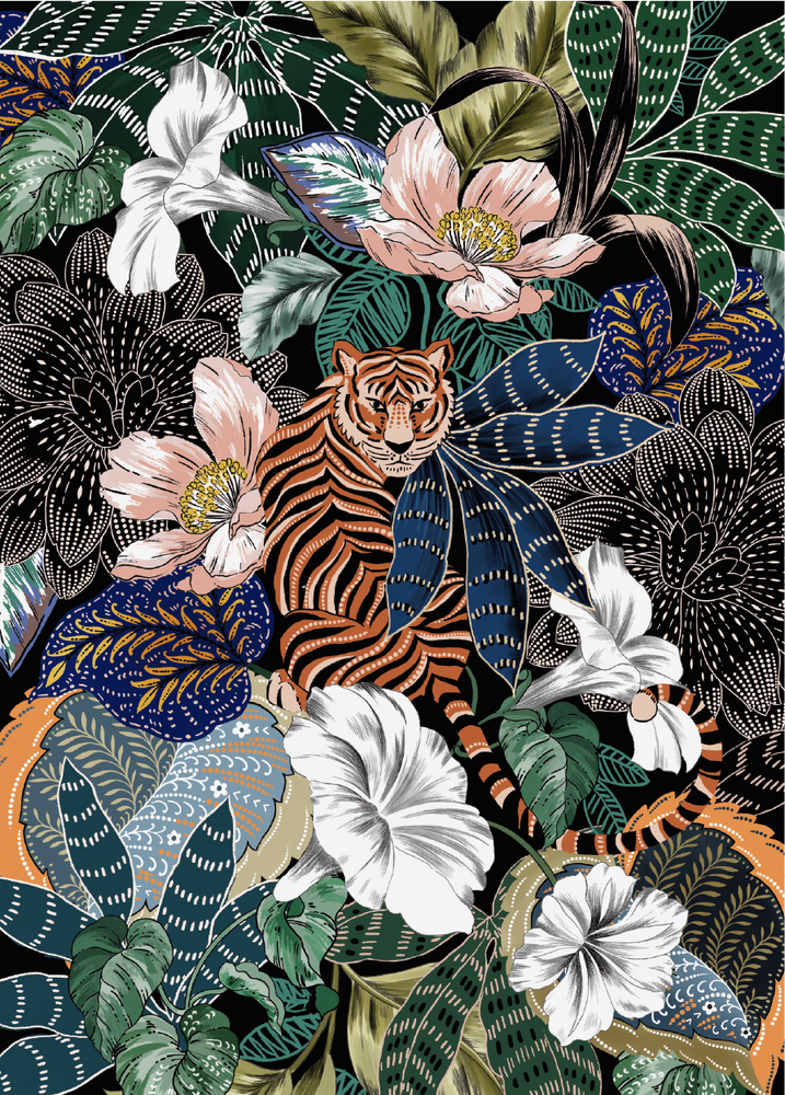Explore nature in its most picturesque fashion. Artist Linsey Kelly beautifully depicts the mingling of flora and fauna in this 1,000-piece puzzle, featuring a mix of rich colors and, at the center, a tiger looking over its shoulder for its next prey to chase. Practice patience as you piece together every petal, leaf, and stem, finding joy in Mother Nature’s beauty.